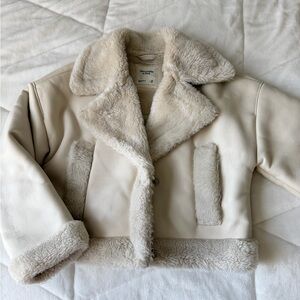 Abercrombie & Fitch Off-White Leather Faux Fur Jacket XS